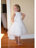 Beaded Pink Embroidery Satin Tulle Flower Girl Dress